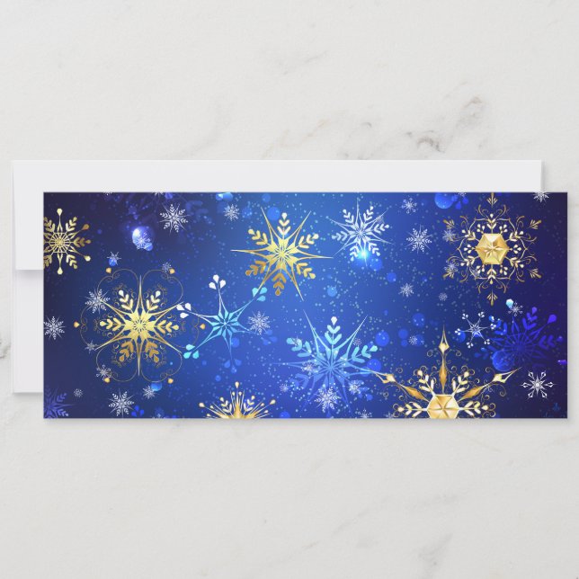 XMAS Blue Background mit goldenen Schneeflocken Save The Date (Vorderseite)