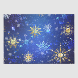 XMAS Blue Background mit goldenen Schneeflocken Seidenpapier