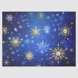 XMAS Blue Background mit goldenen Schneeflocken Seidenpapier