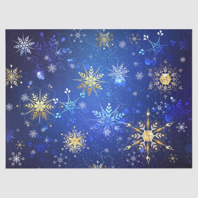 XMAS Blue Background mit goldenen Schneeflocken Seidenpapier (Vorderseite)