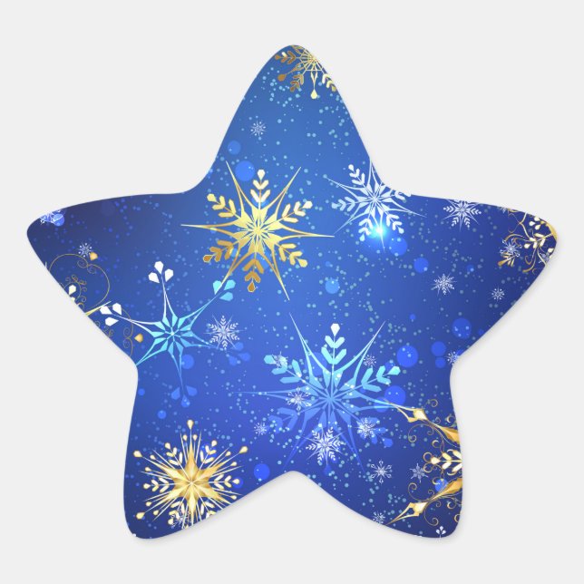 XMAS Blue Background mit goldenen Schneeflocken Stern-Aufkleber (Vorderseite)