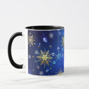 XMAS Blue Background mit goldenen Schneeflocken Tasse