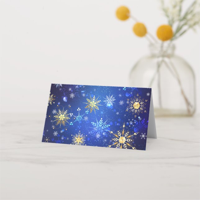 XMAS Blue Background mit goldenen Schneeflocken Terminkarte (Vorderseite)