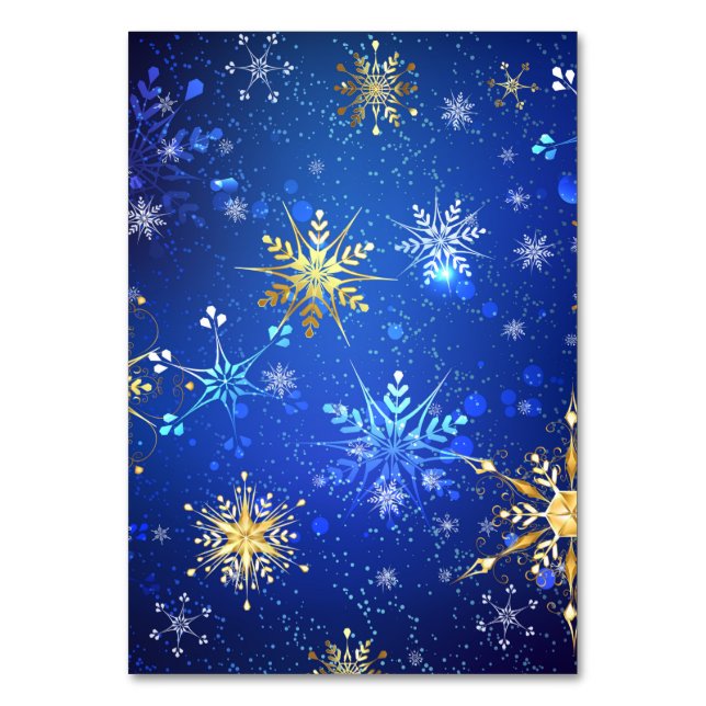 XMAS Blue Background mit goldenen Schneeflocken Tischnummer (Vorderseite)