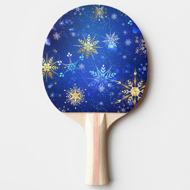 XMAS Blue Background mit goldenen Schneeflocken Tischtennis Schläger (Vorderseite)