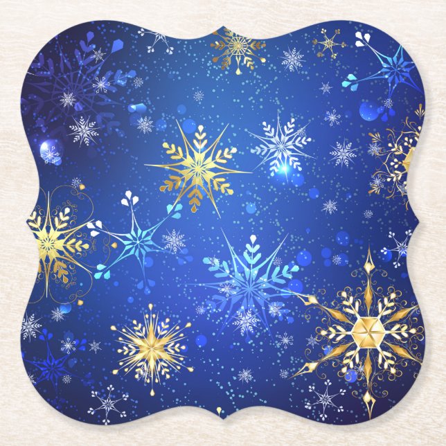 XMAS Blue Background mit goldenen Schneeflocken Untersetzer (Vorderseite)