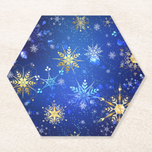XMAS Blue Background mit goldenen Schneeflocken Untersetzer