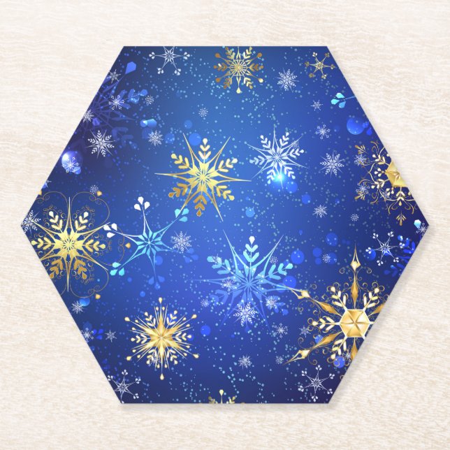 XMAS Blue Background mit goldenen Schneeflocken Untersetzer (Vorderseite)