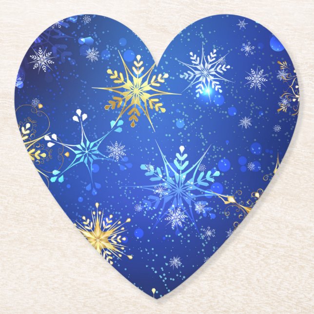 XMAS Blue Background mit goldenen Schneeflocken Untersetzer (Vorderseite)