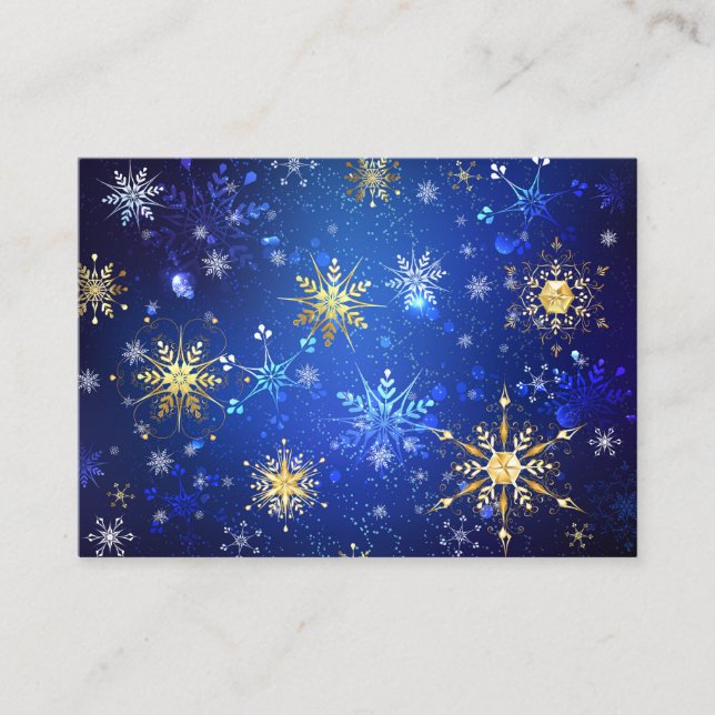 XMAS Blue Background mit goldenen Schneeflocken Visitenkarte (Vorderseite)