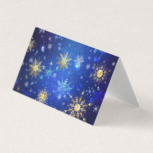 XMAS Blue Background mit goldenen Schneeflocken Visitenkarten