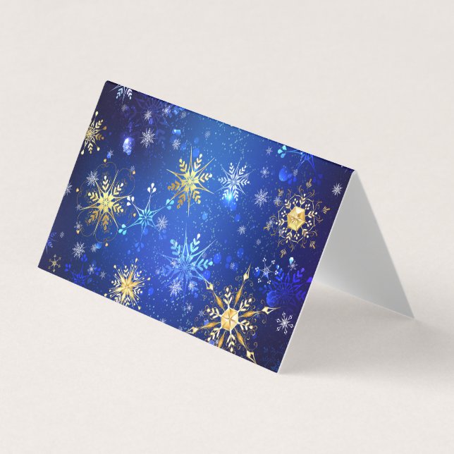 XMAS Blue Background mit goldenen Schneeflocken Visitenkarten (Vorderseite)
