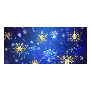 XMAS Blue Background mit goldenen Schneeflocken Werbekarte