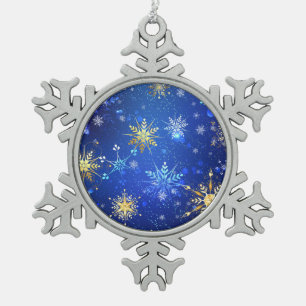 XMAS Blue Background mit goldenen Schneeflocken Zinn-Ornament