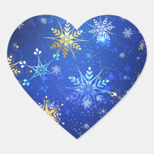 XMAS Blue Background with Golden Snowflakes Herz-Aufkleber