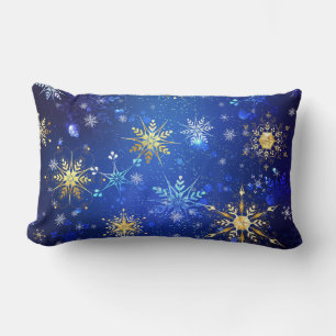 XMAS Blue Background with Golden Snowflakes Lendenkissen