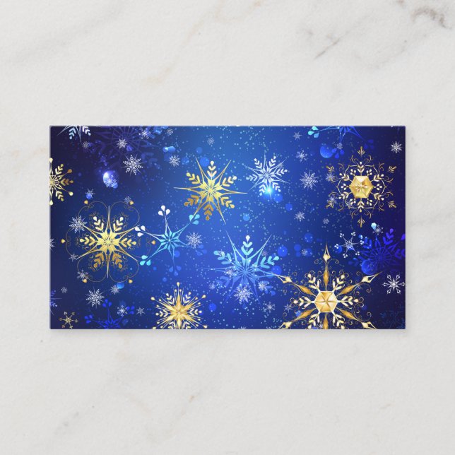 XMAS Blue Background with Golden Snowflakes Platzkarte (Vorderseite)