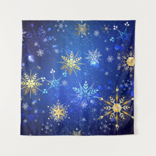 XMAS Blue Background with Golden Snowflakes Wandteppich
