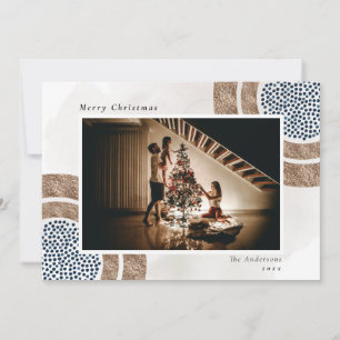 Xmas Boho Chic Blue Geometric Foto Holiday Card Feiertagskarte