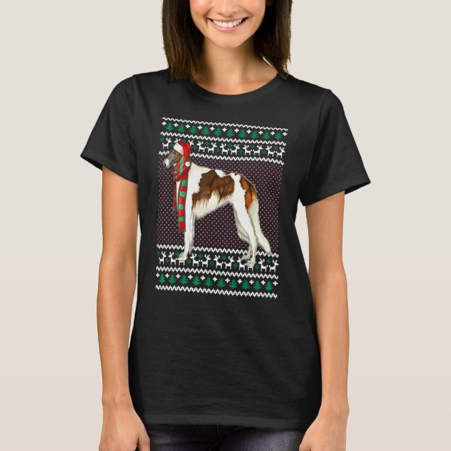 Xmas Borzoi Hund Weihnachtsmannmütze Ugys Weihnach T-Shirt (Vorderseite)