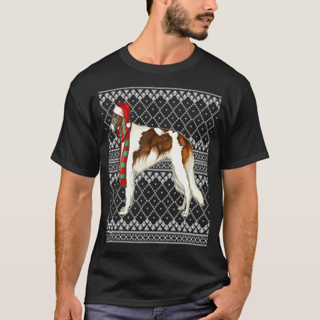 Xmas Borzoi Santa Claus Hat Uggli Weihnachten T-Shirt (Vorderseite)