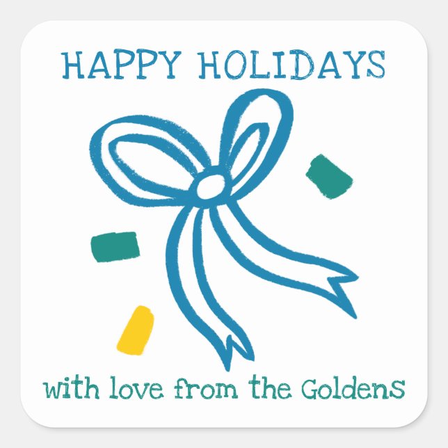 Xmas Bow Doodle CHRISTMAS Holiday Gift To From  Quadratischer Aufkleber (Vorderseite)