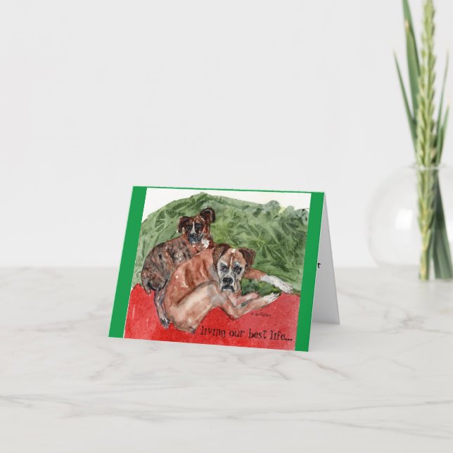 Xmas Boxer Gemälde Dankeskarte (Vorderseite)