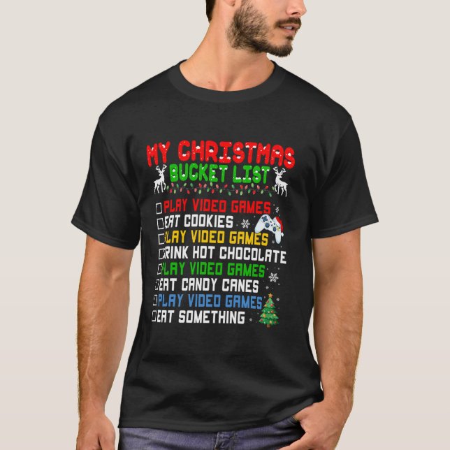 Xmas Bucket List Weihnachtsmannmütze Funny Video G T-Shirt (Vorderseite)