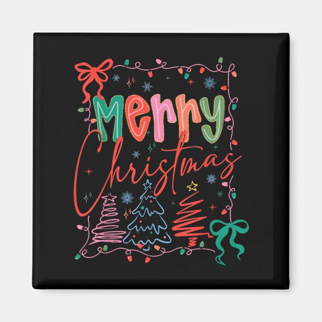 Xmas Buffalo Plaid Red White Green Merry Christmas Magnet (Vorne)