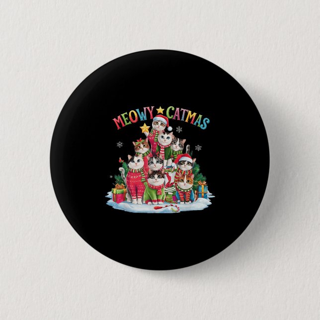 Xmas Cat Lover Meowy Catmas Weihnachtsbaum Button (Vorderseite)