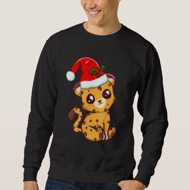 Xmas Cheetah Weihnachtsmann-Hut Sweatshirt (Vorderseite)