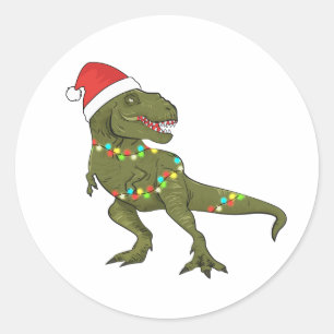 Xmas Christmas Dinosaur T-Rex Weihnachtskleber Runder Aufkleber