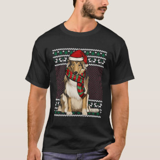 Xmas Collie Dog Weihnachtsmannmütze Ugly Weihnacht T-Shirt