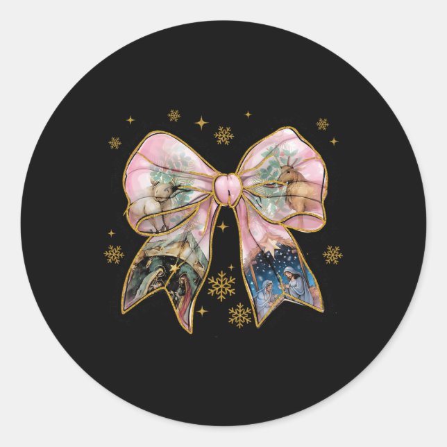 Xmas Coquette Bow Jesus Christliche Bibel Verse Na Runder Aufkleber (Vorderseite)