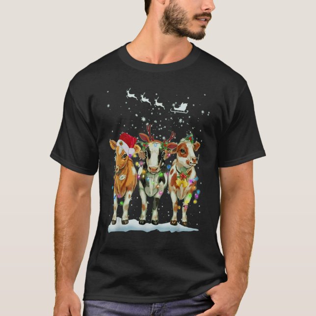 Xmas Cow With Christmas Light Happy Holidays T-Shirt (Vorderseite)