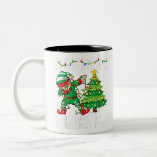 Xmas Dab Elf dabbing rund um den Weihnachtsbaum Zweifarbige Tasse