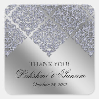 Xmas Damask Vielen Dank Stickers Silver Sparkle