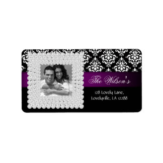 Xmas Damask Wedwel Jewel Black Lila White Adressaufkleber