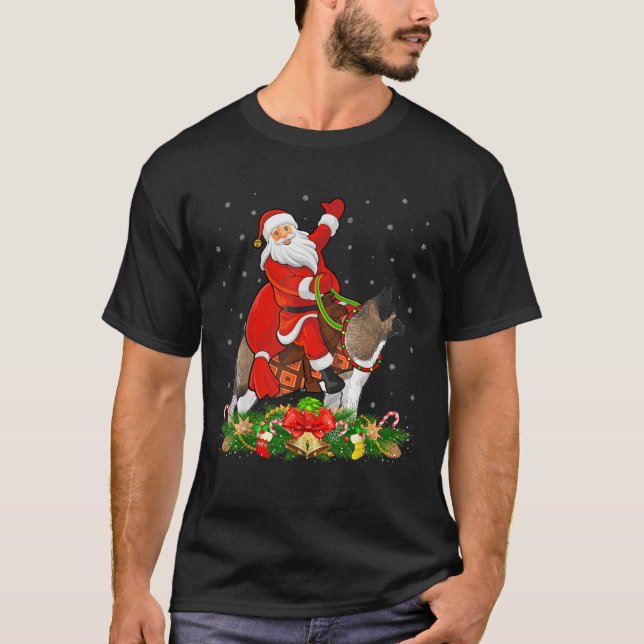 Xmas Decor Funny Santa Riding Akita Dog Christmas  T-Shirt (Vorderseite)