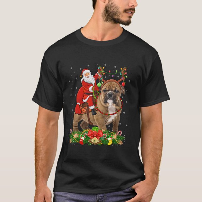 Xmas Decor Funny Santa Riding Bulldog Christmas  T-Shirt (Vorderseite)