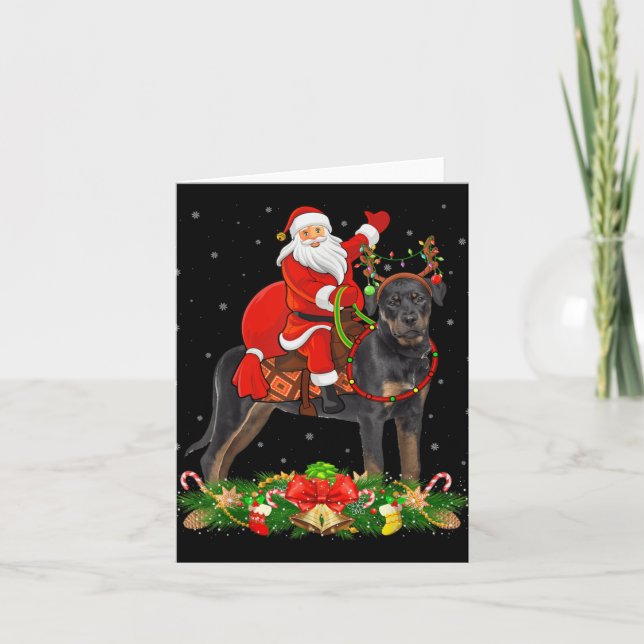 Xmas Decor Funny Santa Riding Rottweiler Dog Chris Karte (Vorderseite)