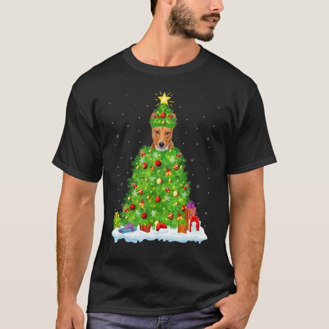 Xmas Decorations Lights Santa Basenji Dog Christma T-Shirt (Vorderseite)