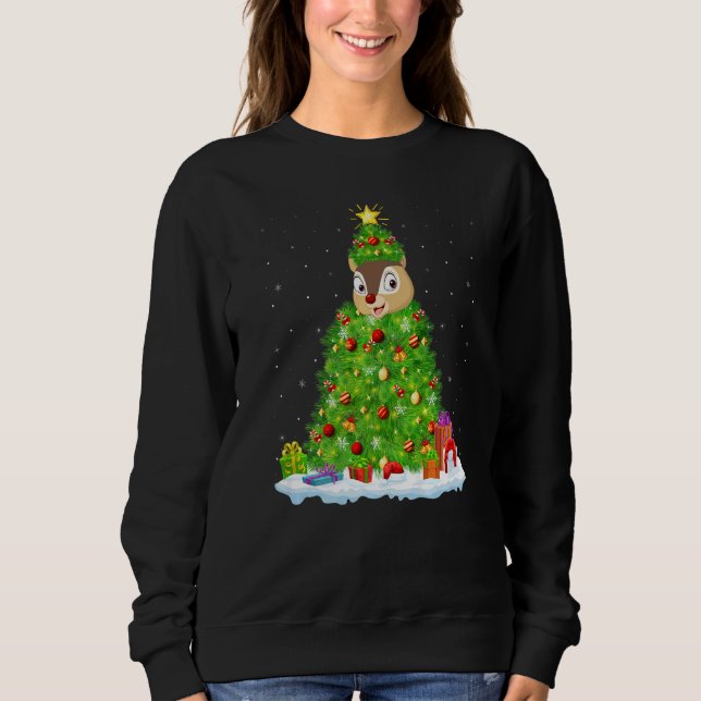 Xmas Decorations Lights Santa Chipmunk Christmas T Sweatshirt (Vorderseite)