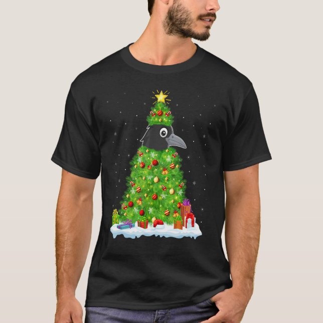 Xmas Decorations Lights Santa Crow Bird Christmas  T-Shirt (Vorderseite)