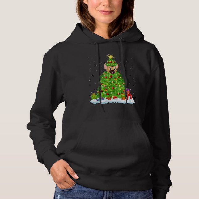 Xmas Decorations Lights Santa Hyena Christmas Tree Hoodie (Vorderseite)