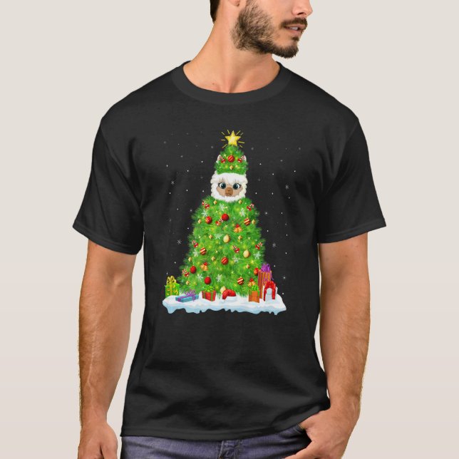 Xmas Decorations Lights Santa Llama Christmas Tree T-Shirt (Vorderseite)