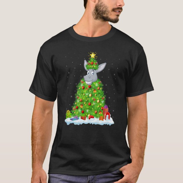 Xmas Decorations Lights Santa Mule Christmas Tree T-Shirt (Vorderseite)