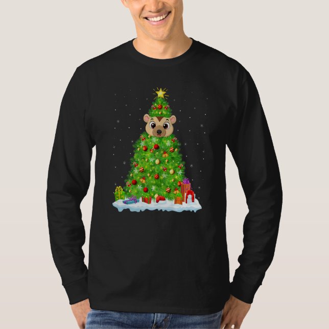 Xmas Decorations Lights Santa Porcupine Christmas  T-Shirt (Vorderseite)