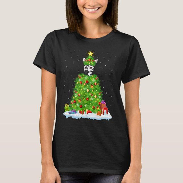 Xmas Decorations Lights Santa Zebra Christmas Tree T-Shirt (Vorderseite)
