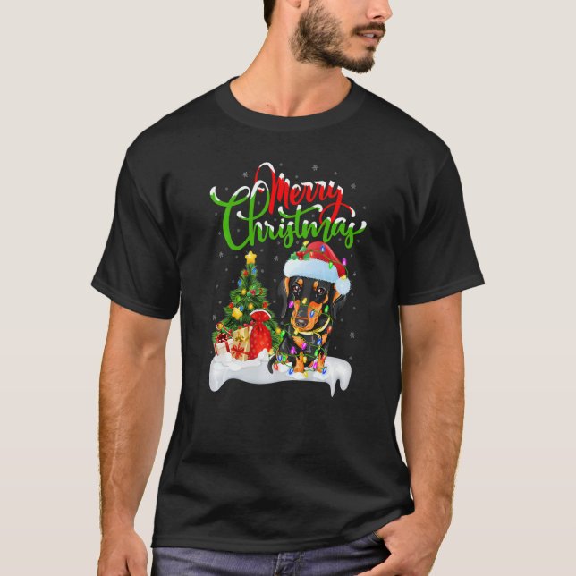 Xmas Decorations Santa Dachshund Dog Christmas T-Shirt (Vorderseite)